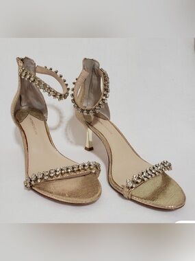 ANTONIO MELANI Gold Crystal Ankle-Strap Heels